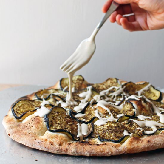 Za'atar Eggplant Pizza with Tahini - Recipe photo by ThursdayNightPizza