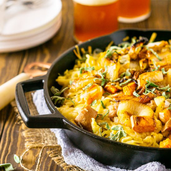 Spaetzle With Bratwurst - Recipe photo by Burrata and Bubbles