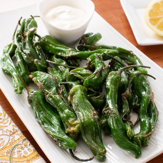 Blistered Shishito Peppers - Recipe photo by For the Love of Cooking