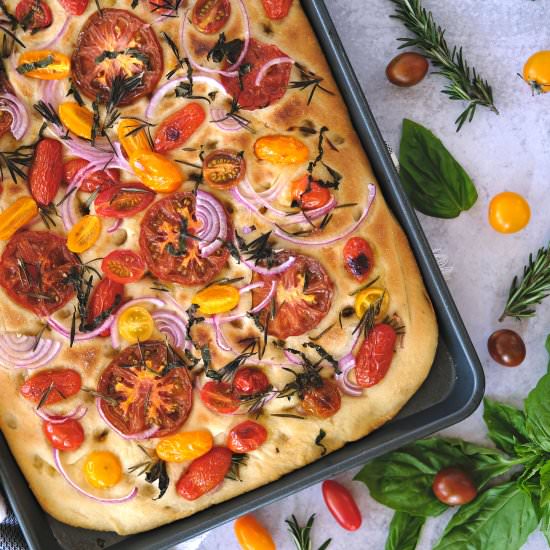 Tomato & Herb Focaccia - Recipe photo by Everyday Gourmet with Blakely