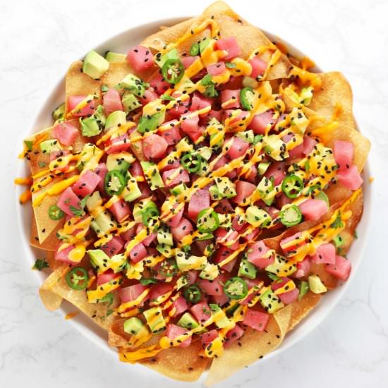 Spicy Ahi Tuna Wonton Nachos - Recipe photo by Zestedlemon