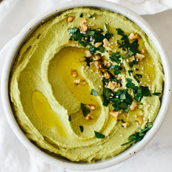 Green Goddess Hummus - Recipe photo by Downshiftology