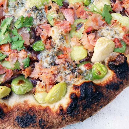 Lima Bean, Ham & Blue Cheese Pizza - Recipe photo by ThursdayNightPizza