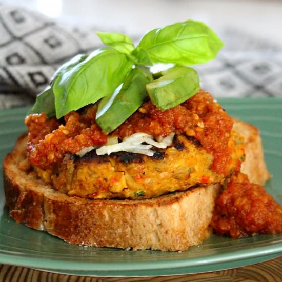 Open-Faced Italian Veggie Burgers - Recipe photo by Savored Joy