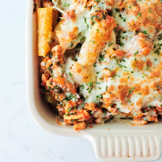 Chicken Parmesan Baked Rigatoni - Recipe photo by Fresh Fit Kitchen