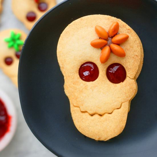 Halloween Skull Linzer Cookies - Recipe photo by kitchenathoskins