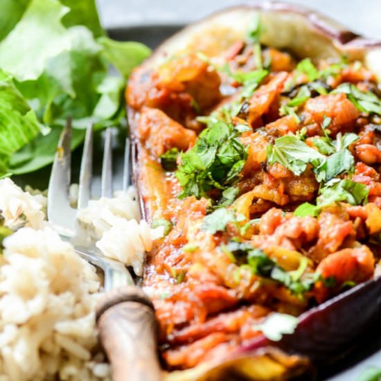 Spiced Stuffed Aubergine - Recipe photo by larderlove