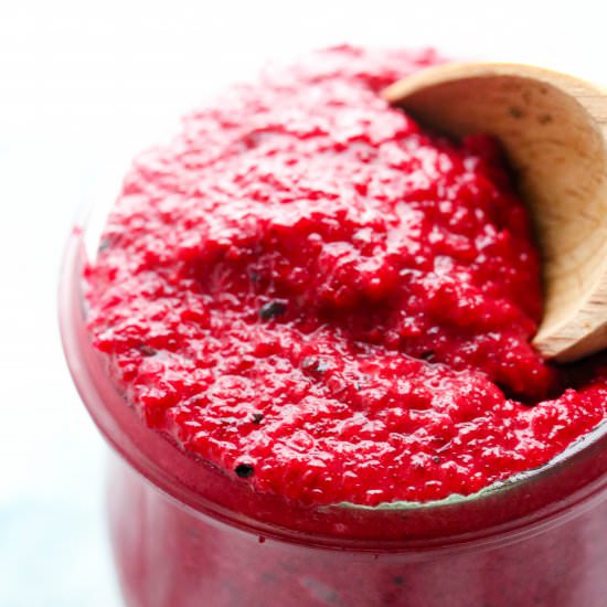 Roasted Beet Pesto - Recipe photo by Pinchmegood