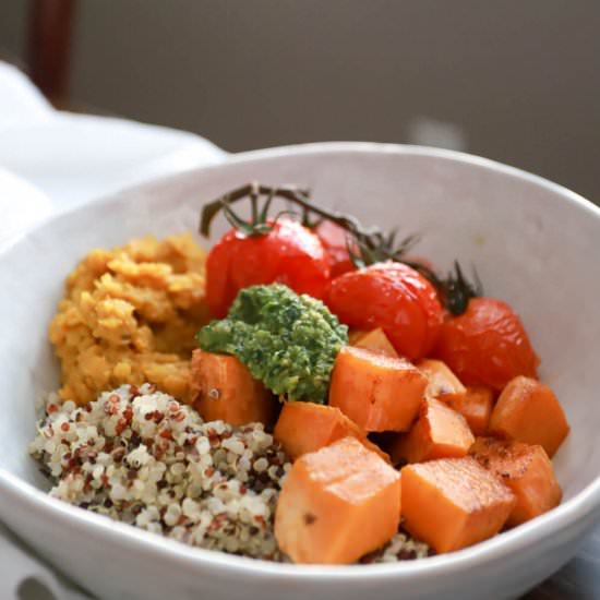 Fall Lentil Bowls with Walnut Pesto - Recipe photo by FunnyLoveLindsay