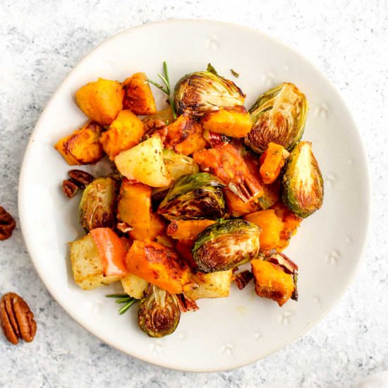 Squash Apple Brussel Sprout Bake - Recipe photo by Darn Good Veggies