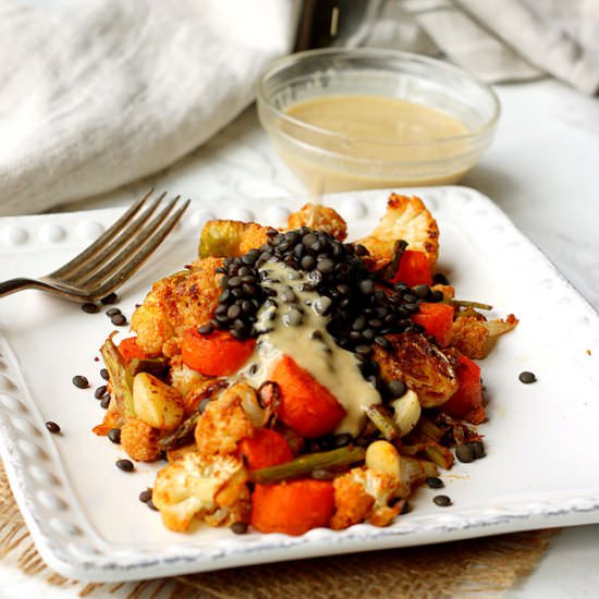 Roasted Veggies and Black Lentils - Recipe photo by DomesticDreamboat