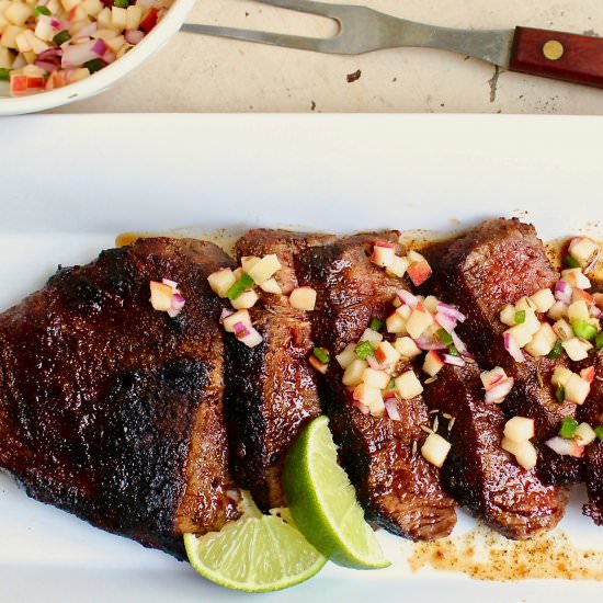 Steak with Apple Jalapeño Salsa - Recipe photo by the good eats co