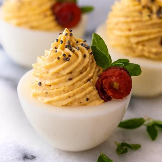 Deviled Eggs with Bacon Roses - Recipe photo by shekeepsalovelyhome