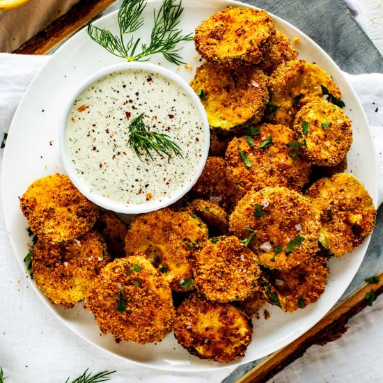 Keto Air Fryer Zucchini Chips - Recipe photo by KickingCarbs