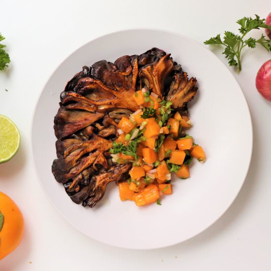 Seared Maitake with Persimmon Salsa - Recipe photo by veryveganval
