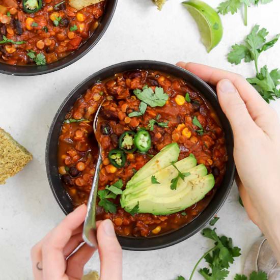 Vegan Red Lentil Chili - Recipe photo by eatwithclarity