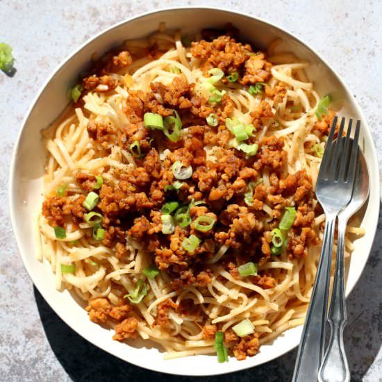 Sesame Noodles with Tempeh Crumbles - Recipe photo by richa