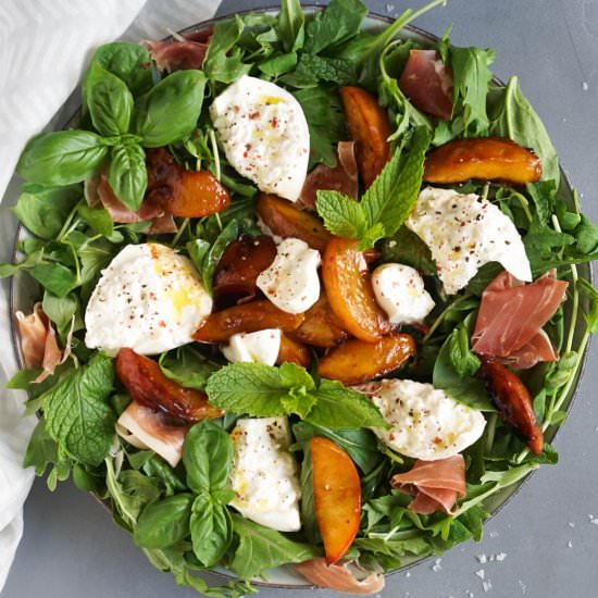Burrata Salad With Caramelized Peach - Recipe photo by jzeats