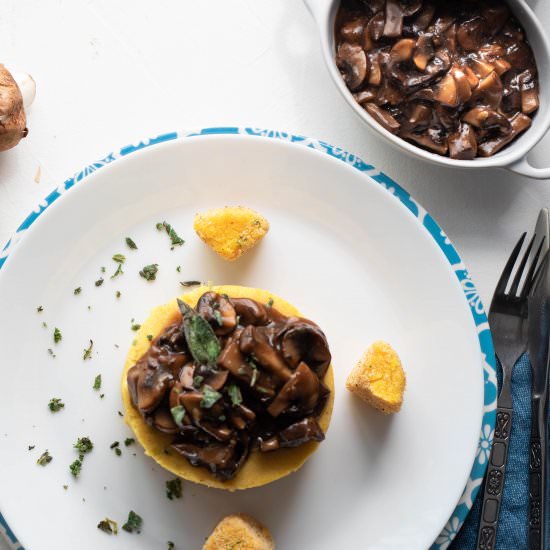 Vegan Mushroom Stew and Polenta - Recipe photo by Soulfully Tasty