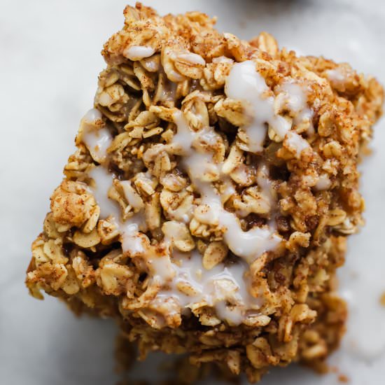 Cinnamon Roll Oatmeal Bars - Recipe photo by ourbalancedbowl