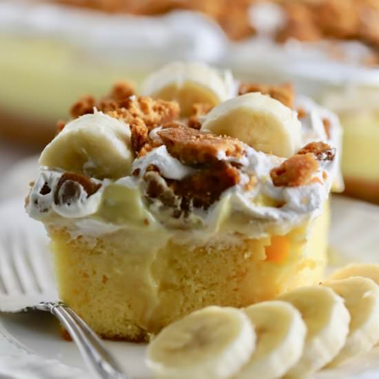Banana Pudding Poke Cake - Recipe photo by Grits and Pinecones
