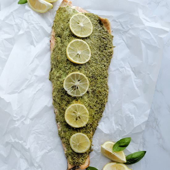 Herb Asiago & Roasted Garlic Salmon - Recipe photo by homebodyeats