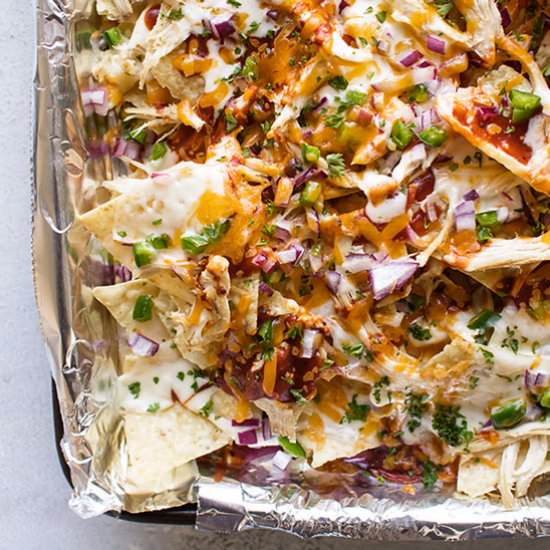 BBQ Chicken Nachos - Recipe photo by Girl Gone Gourmet