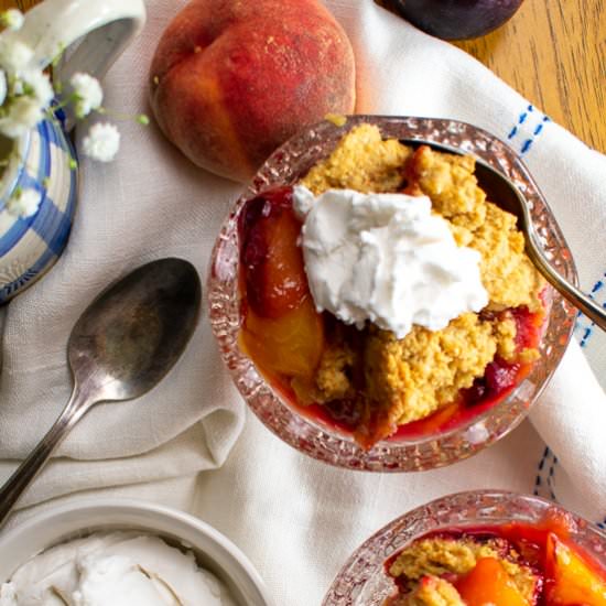 Peach Plum Cobbler, Oat-Nut Crust - Recipe photo by a meal in mind