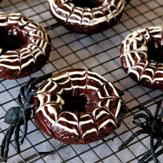Chocolate Spider Web Doughnuts - Recipe photo by Everyday Gourmet with Blakely