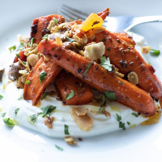 Harissa Carrots with Granola - Recipe photo by servingtonight