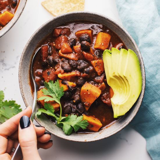30-Minute Sweet Potato Chili - Recipe photo by asimplepalate