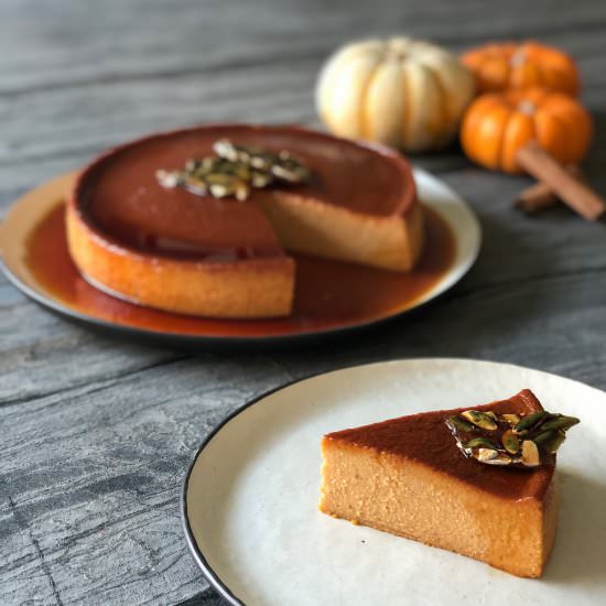 Pumpkin Cheesecake Flan - Recipe photo by The Royally Baked