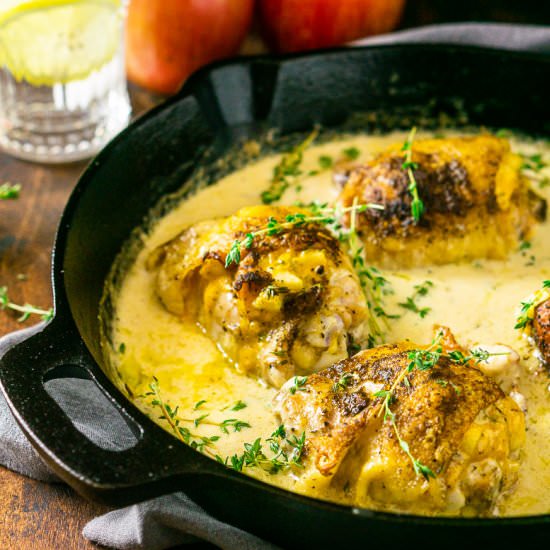 Cheddar-Apple Stuffed Chicken Thigh - Recipe photo by Burrata and Bubbles