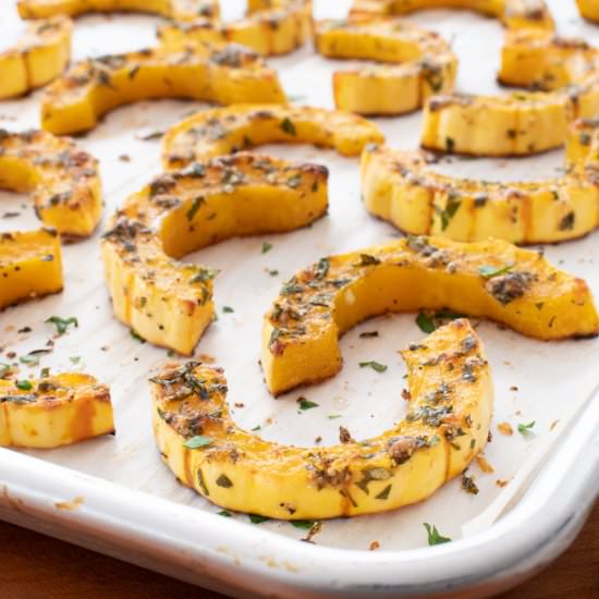 Parmesan Crusted Delicata Squash - Recipe photo by For the Love of Cooking