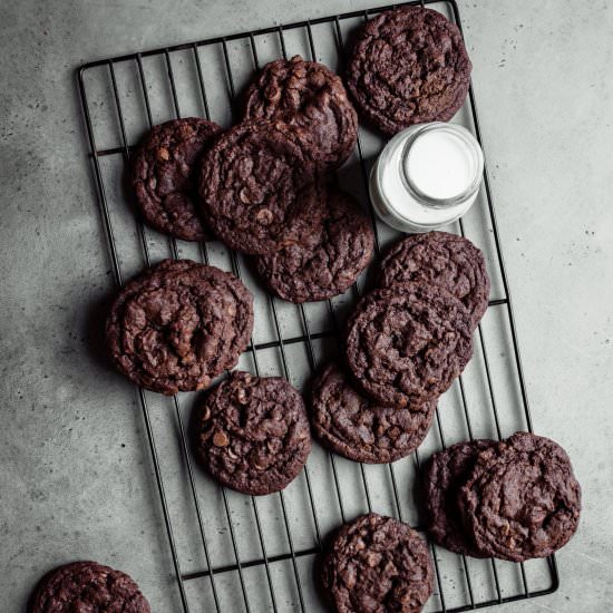 Triple Fudgy Chocolate Chip Cookies - Recipe photo by OneSarcasticBaker