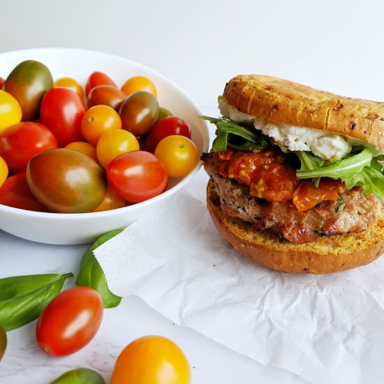 Tomato Jam & Goat Cheese Burger - Recipe photo by homebodyeats