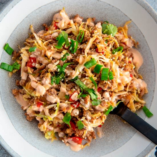 SPICY Keto Egg Roll Bowls - Recipe photo by Appetite For Energy