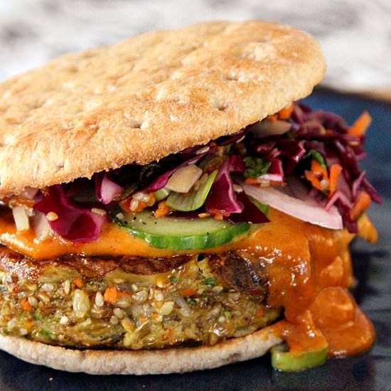 Asian Mushroom & Brown Rice Burgers - Recipe photo by Savored Joy
