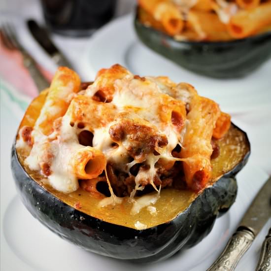Sausage Pasta Stuffed Acorn Squash - Recipe photo by Mangia Bedda