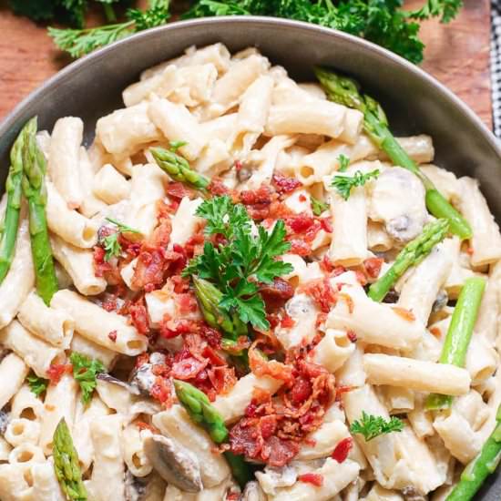 Bacon and Mushroom Pasta - Recipe photo by BlessHerHeartYall