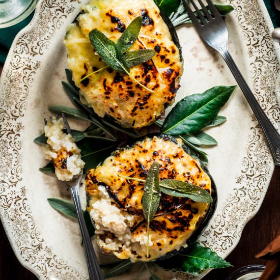 Risotto Stuffed Squash w Raclette - Recipe photo by rhubarbandcod