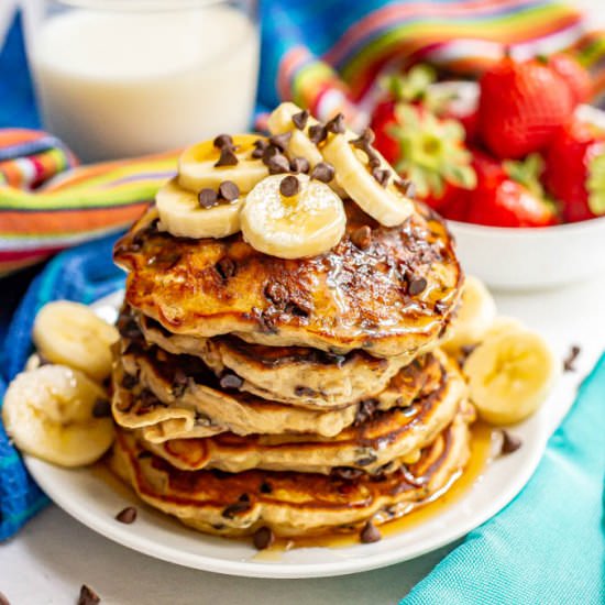 Banana chocolate chip pancakes - Recipe photo by Family Food on the Table