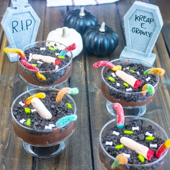 Graveyard Halloween Dirt Cups - Recipe photo by Sweet Beginnings