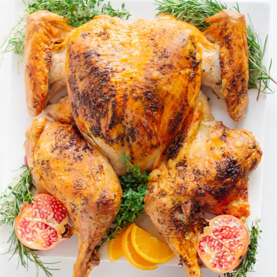 Spatchcock Turkey With Herb Butter - Recipe photo by mapleandmango