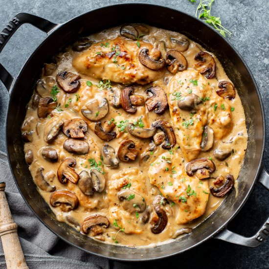 Skillet Chicken Mushroom Wine Sauce - Recipe photo by Savingroomfordessert
