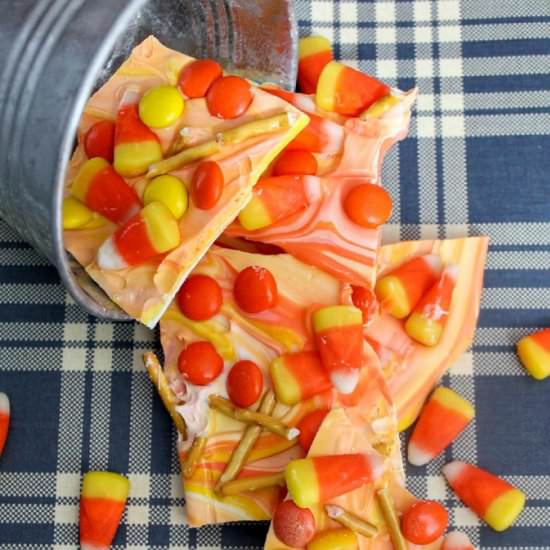 Reeses Pieces Pretzel Bark - Recipe photo by Skinny Sweets