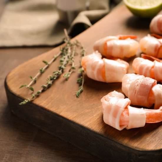 Honey-Glazed Bacon-Wrapped Shrimp - Recipe photo by waxingkara