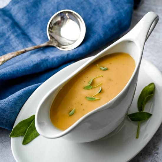 Easy Maple Sage Make Ahead Gravy - Recipe photo by garlic and zest