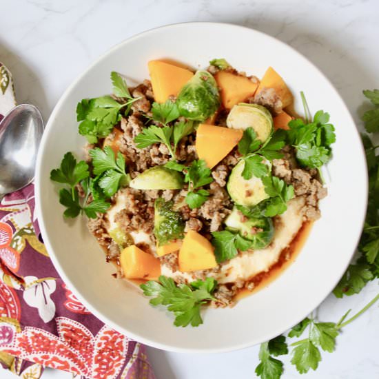 Sausage Vegetable Cheese Grits - Recipe photo by the good eats co