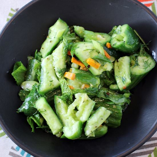 Smashed cucumbers with turmeric - Recipe photo by Food Gal